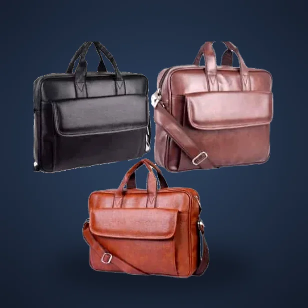 Three PU laptop bags in black, rose and tan